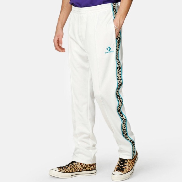 Converse White Track Pants with Leopard Accent - Picture 1 of 5
